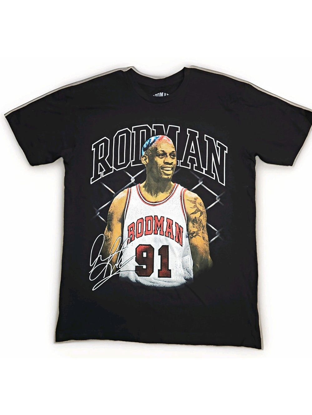 1990s Style Dennis Rodman Chicago Bulls NBA Black Graphic T-Shirt Size L